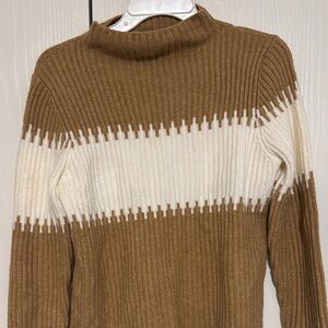 French Connection Brown and Cream Turtleneck Sweater
